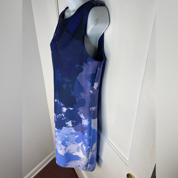 Donna Karan Blue and White Abstract Midi Sleeveless Dress Size 12 - Picture 2 of 6